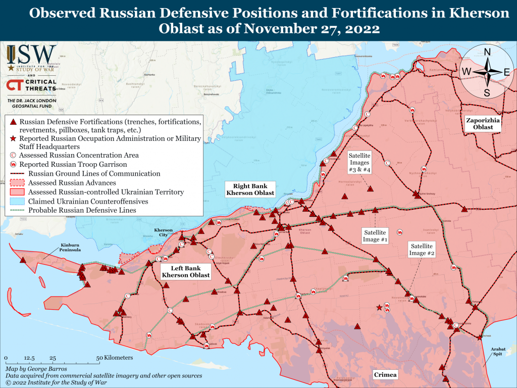 Карта линий связи, логистики и обороны в левобережной Херсонщине