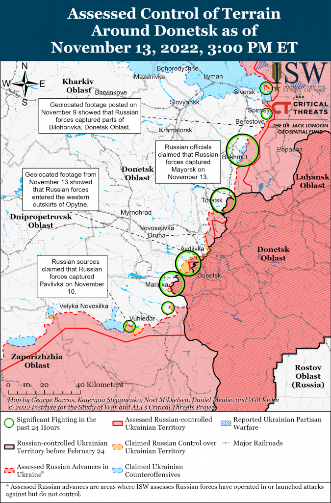 Карта обороны Донбасса на 13.11.2022