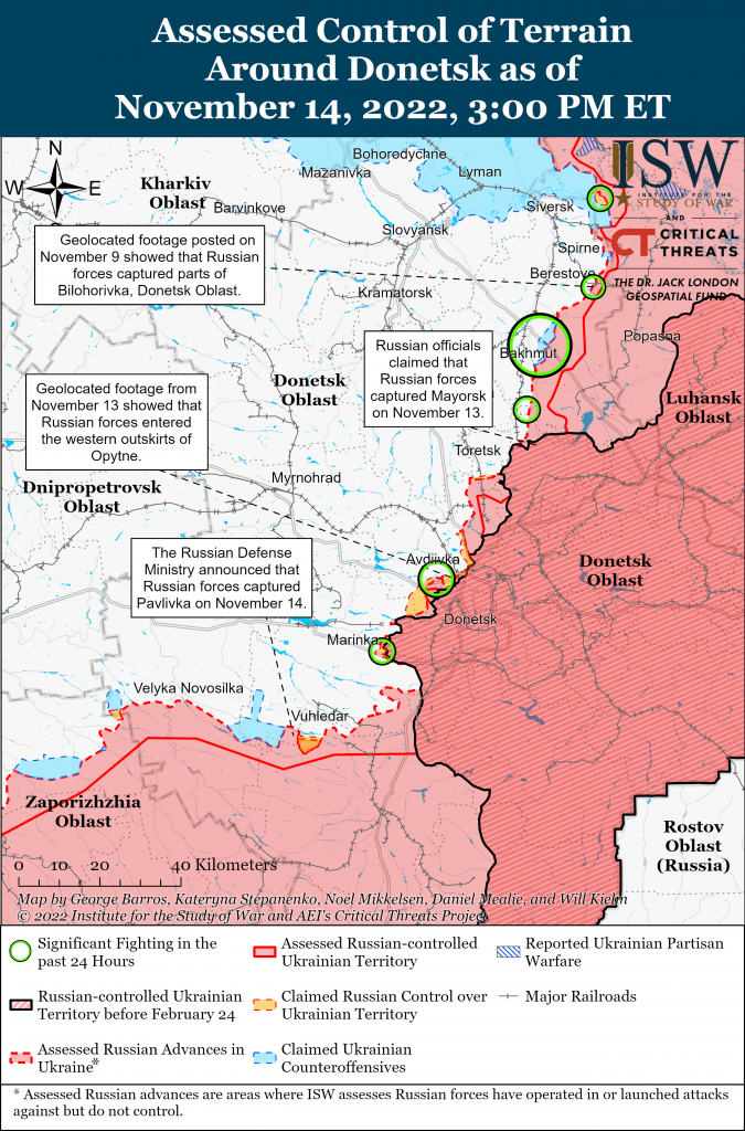 Карта обороны Донецкой и Луганской областей 14.11.2022