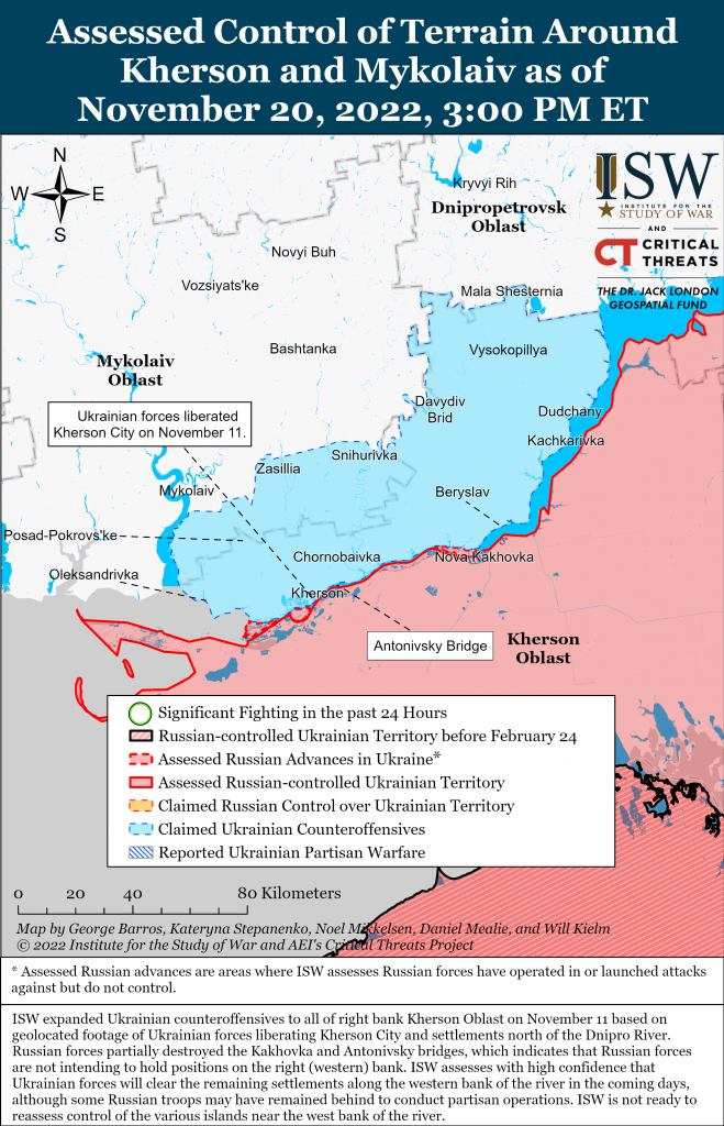 Карта противостояния в Херсонской и николаевской областях 20.11.2022