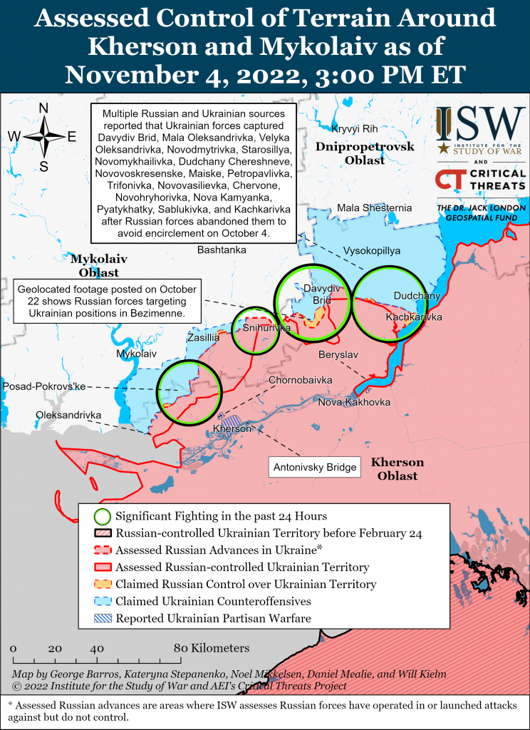 Карта украинского контрнаступления в Херсонской и Николаевской областях 04.11.2022