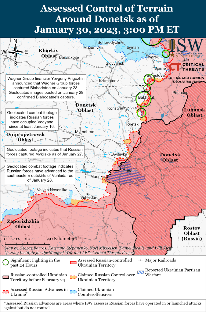 Карта военных действий на Донбассе 30.01.2023