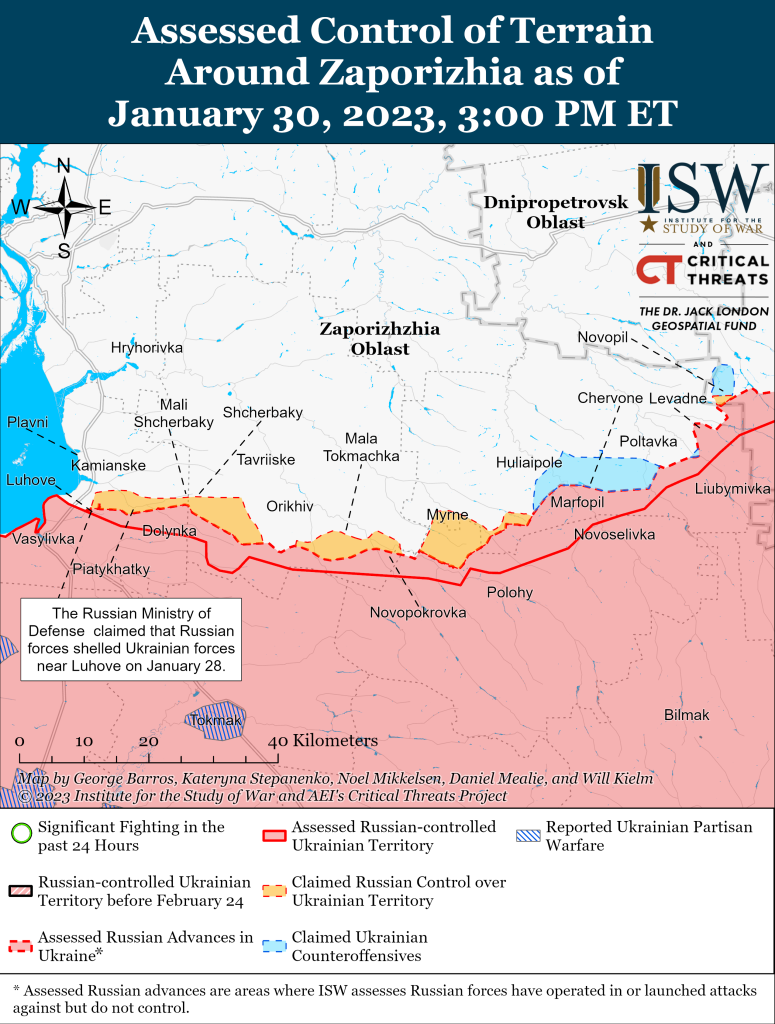 Карта военных действий в Запорожской области 30.01.2023