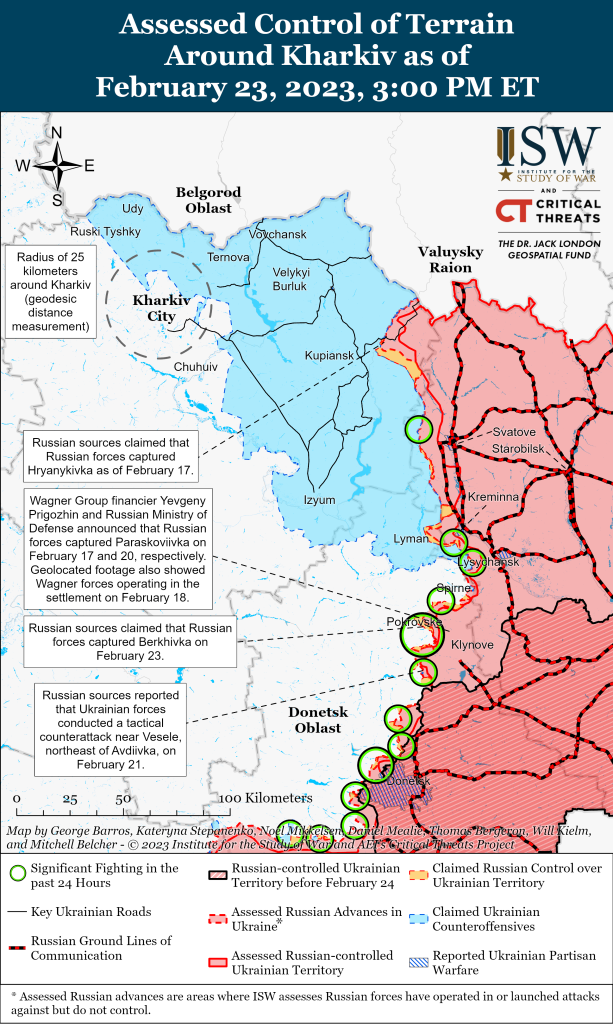 Карта обороны Луганской и Донецкой областей 23.02.2023