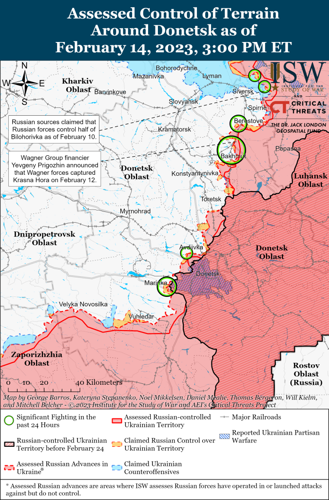 Карта войны на юге Донецкой области 14.02.2023