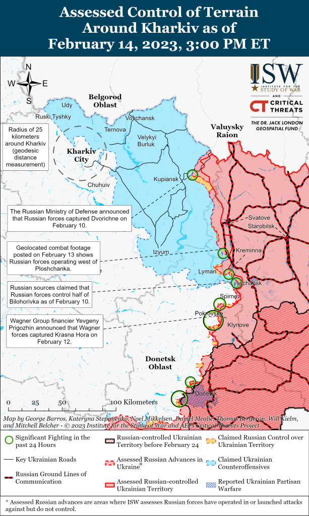 Карта войны в Донецкой области 14.02.2023