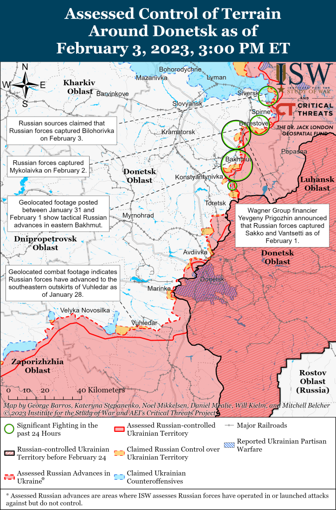 Карта войны в Донецкой области 3 февраля 2023г.