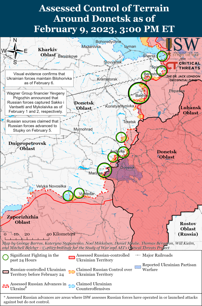 Район Бахмут, Донецкая область. Карта войны 09.02.2023