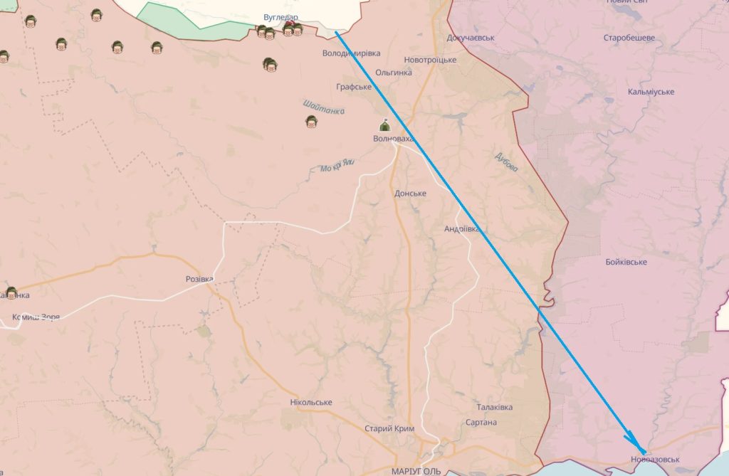 Возможное направление контрнаступления к реке Грузкий Яланчик в Новоазовске
