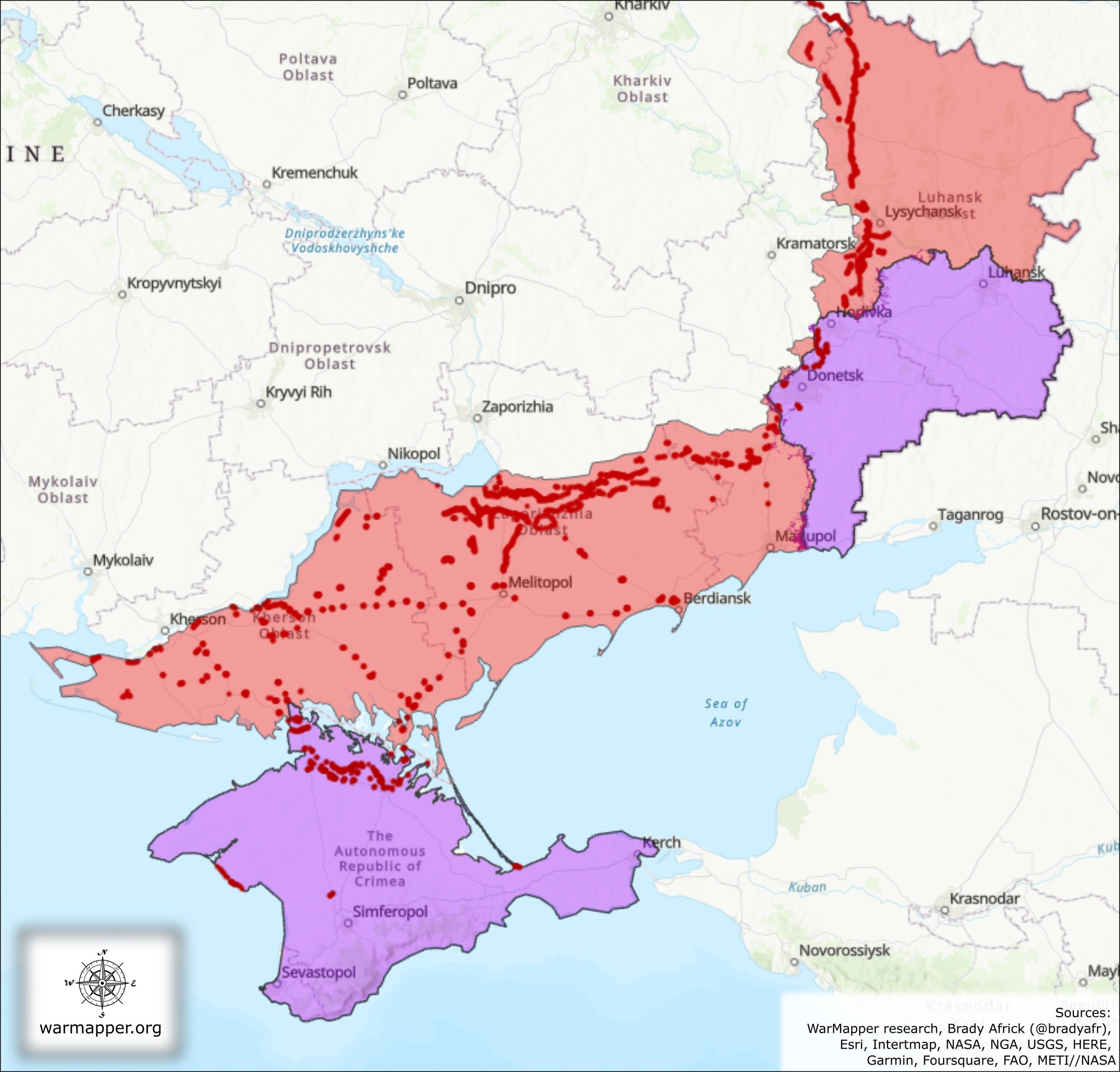 Карта укреплений, построенных россиянами в Украине по данных на начало апреля
