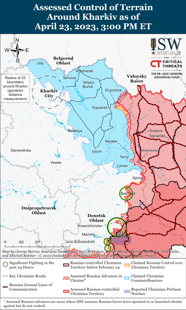 Линия фронта в Харьковской и Луганской областях на 23.04.2023
