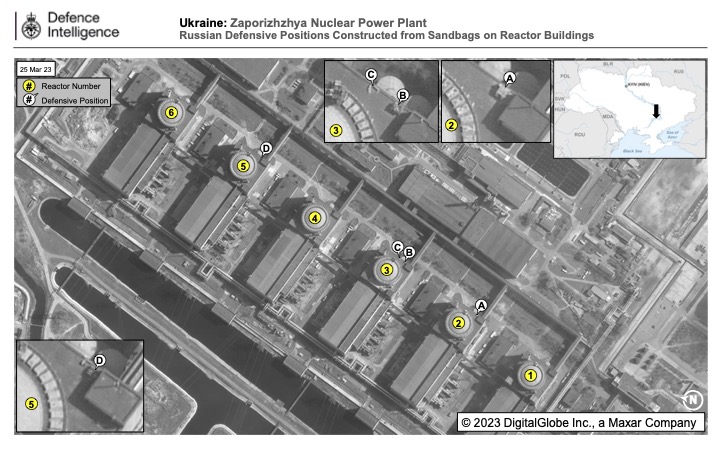 ЗАЭС 25.03.2023 - российские оборонительные позиции из мешков с песком