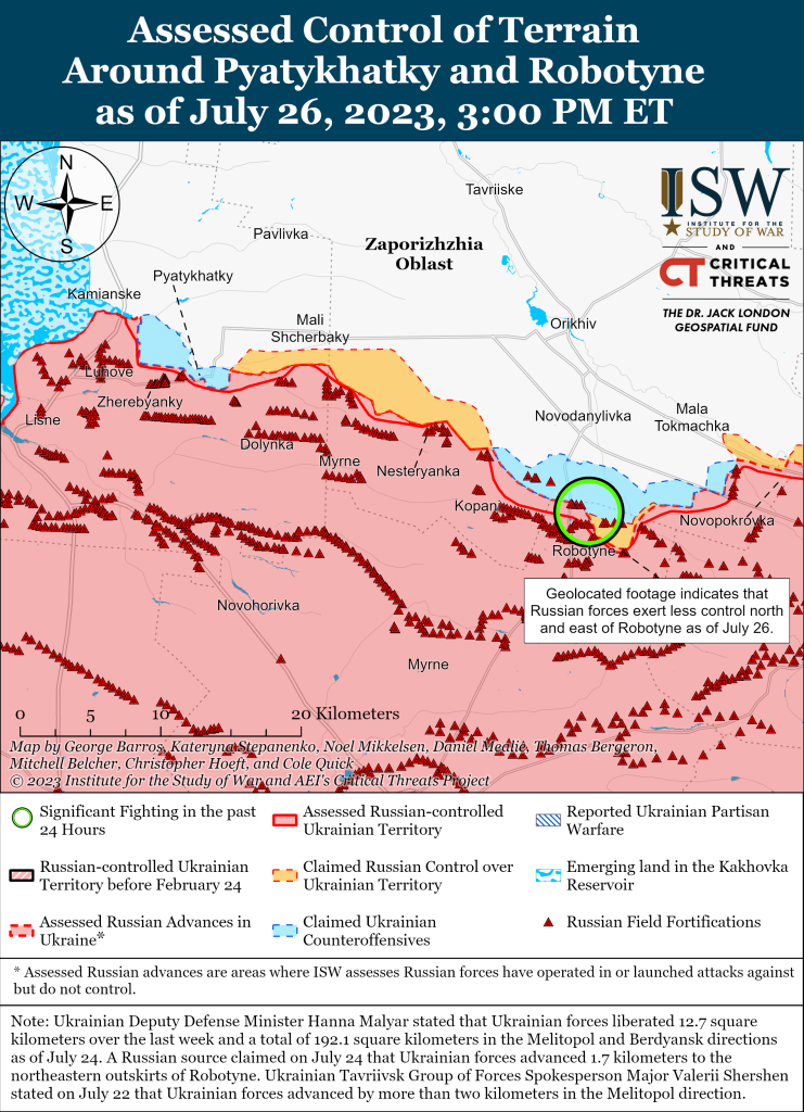 Украинская механизированная атака под Работино 26.07.2023 по версии ISW