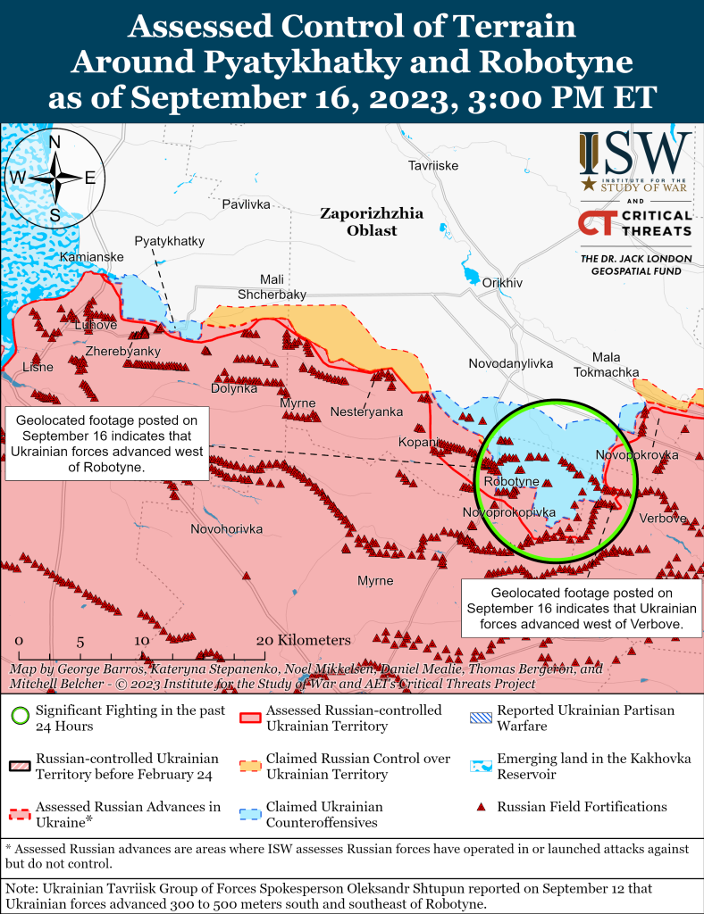 Карта войны у Работино в Запорожской области