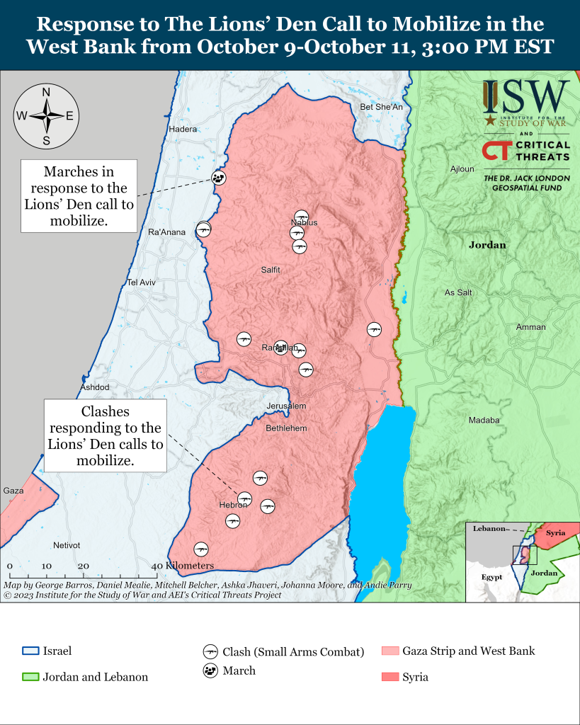 Война в Израиле. Западный берег реки Иордан 9-11 октября 2023