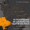 10 рекордних за дальністю ударів по росії – Стратком опублікував мапу уражень за шість місяців 2024 року