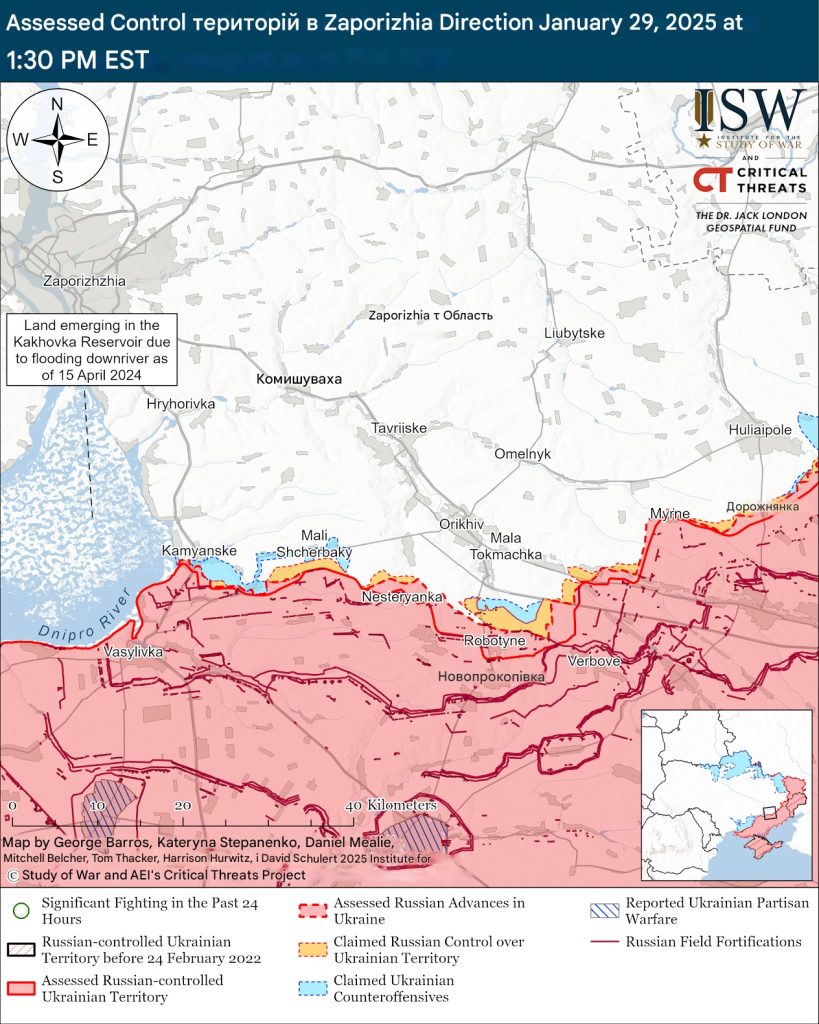 Лінія фронту у Запорізькій області станом на 29 січня 2025 року