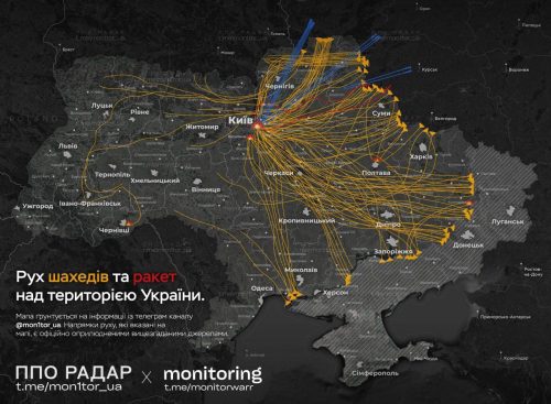 Мапа російської дронової атаки у ніч на 10.07.2025