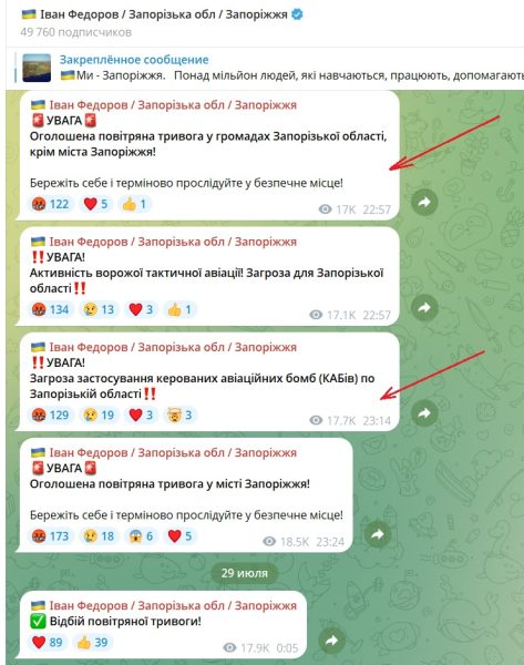 Тривога по КАБам 28 липня