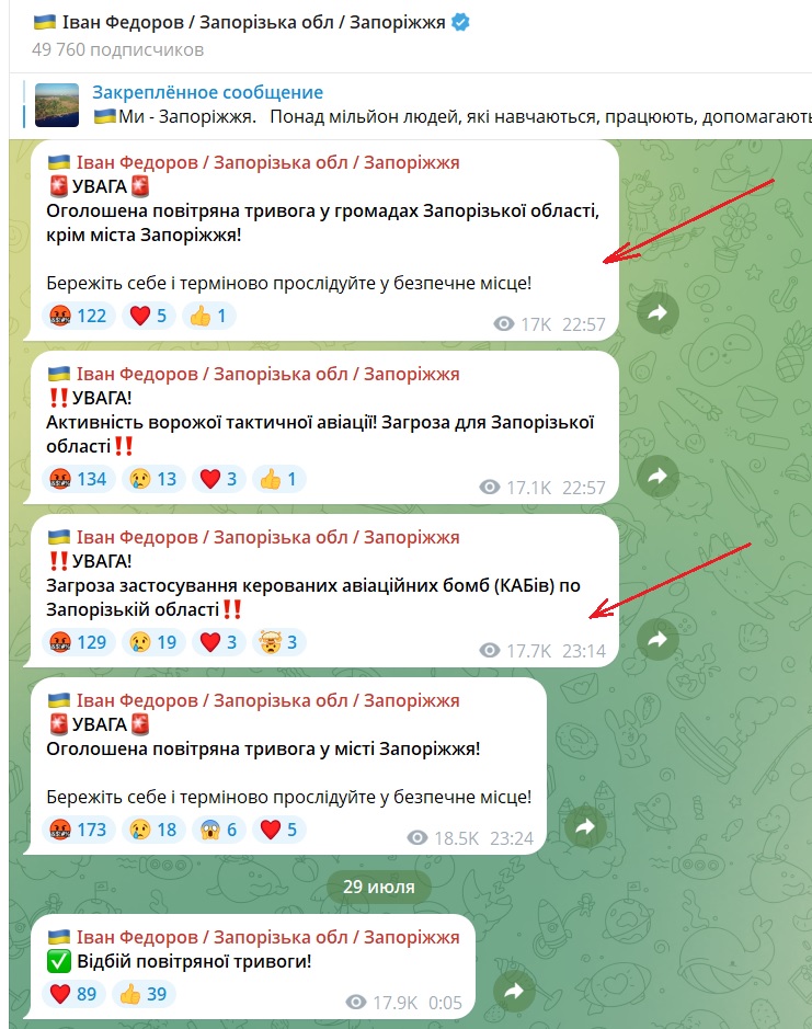 Тривога по КАБам 28 липня