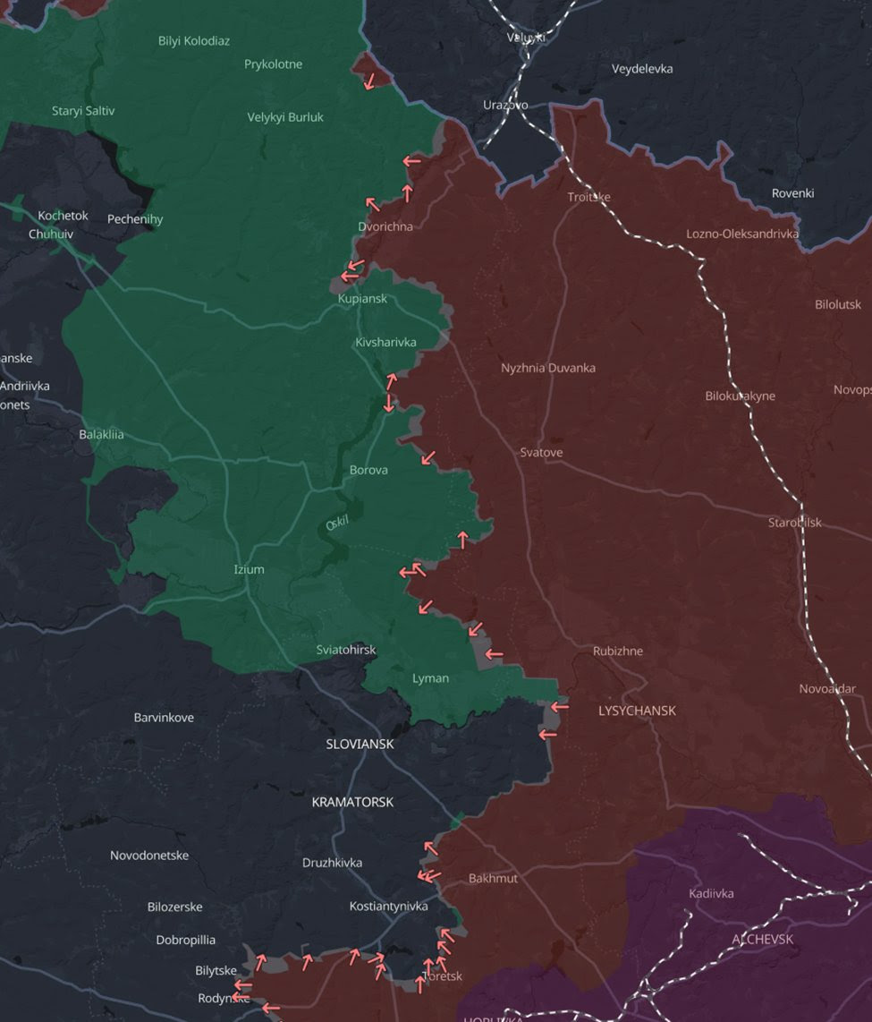 Мапа російського наступу на сході України станом на 01.08.2025