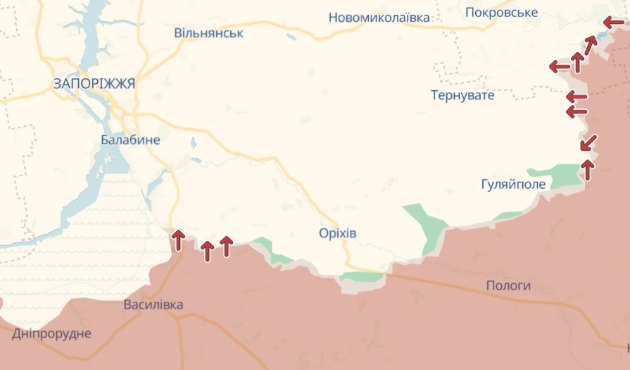Лінія фронту на Запоріжжі станом на 7 жовтня 2025