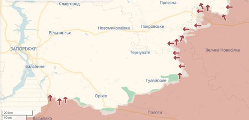 Лінія фронту у Запорізькій області станом на 02.10.2025. DeepState