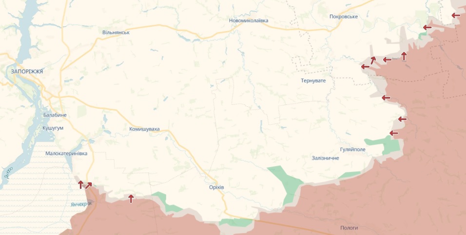 Лінія фронту у Запорізькій області станом на 5 листопада 2025