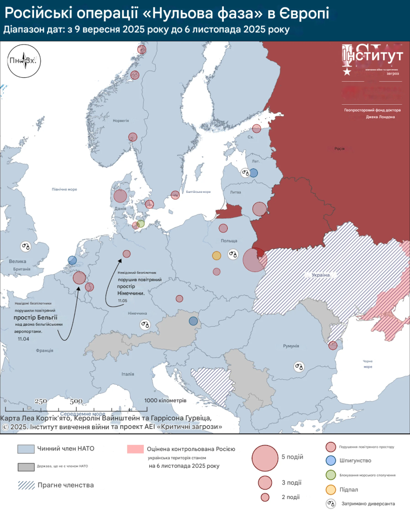 Російські диверсії та порушення кордонів безпілотниками у Європі