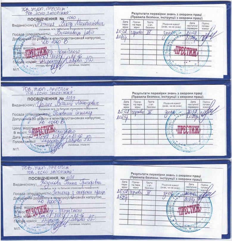 Дозвіл на роботу в електроустановках до 1000В